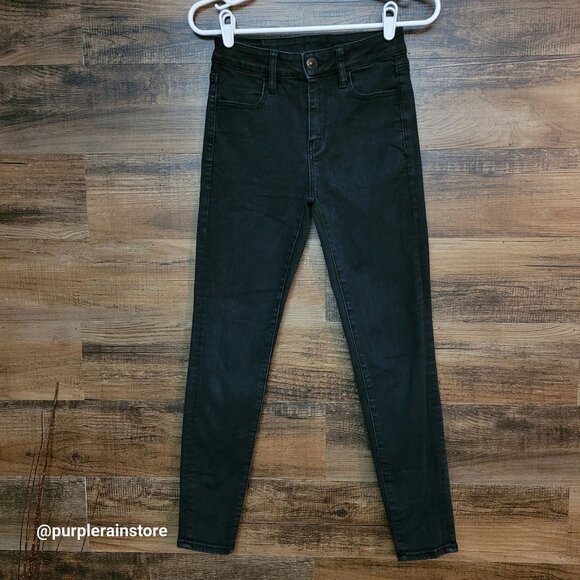 American Eagle Jeans 2 S Jegging Hi Rise Next Level Stretch Black Wash Denim - Picture 1 of 12